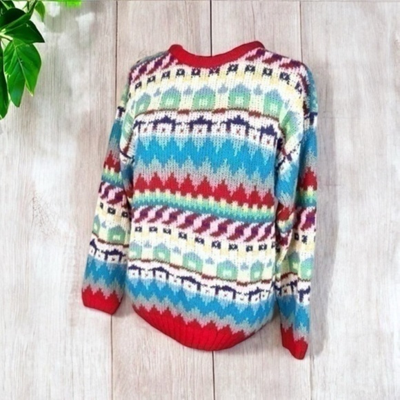 Diane Von Furstenberg Sweater L Multicolor Geometric Knit Pullover Retro Cozy - Picture 2 of 11